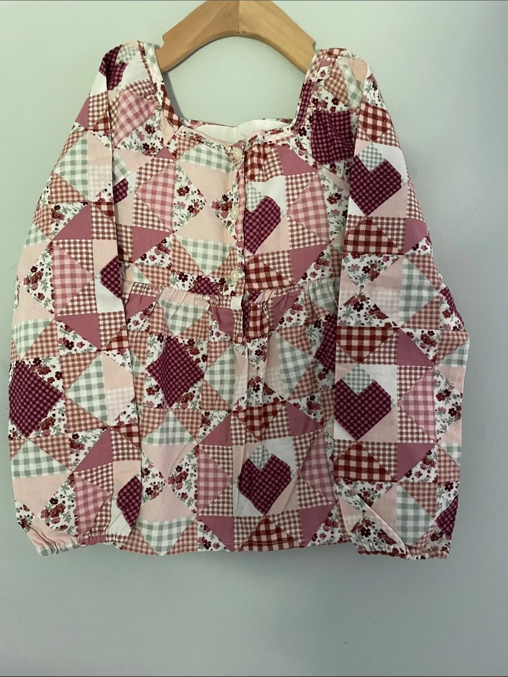 Gymboree Pink Patchwork Smocked Long-Sleeve Top flannel feel